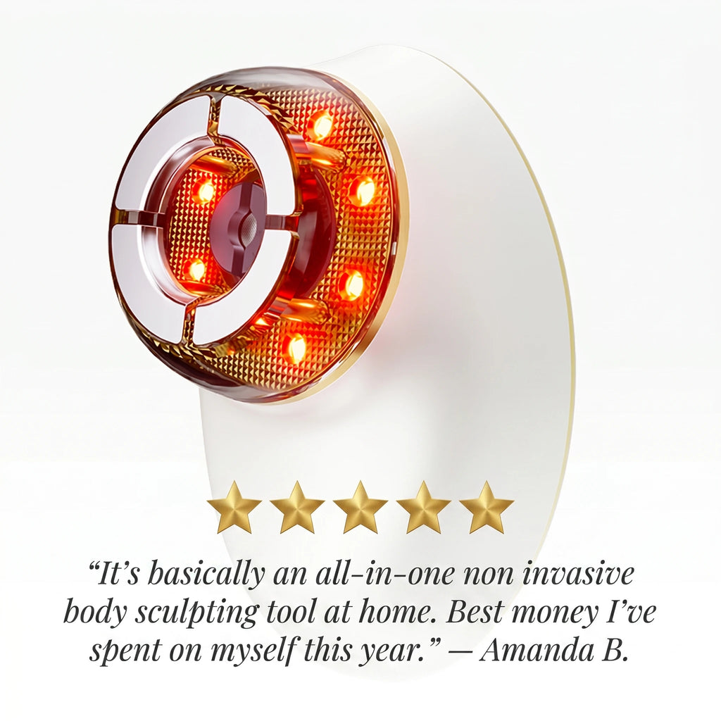 Five-star customer face and neck tightening device reviews praising it as the ultimate at-home face sculpting tool.