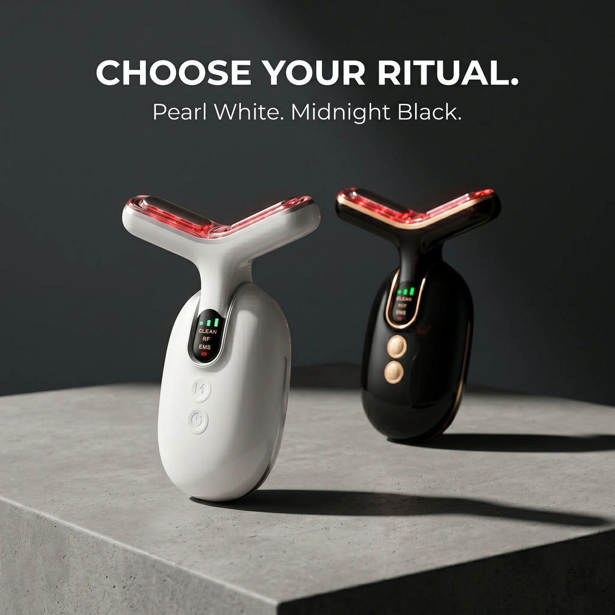 ELEVAURE neckline tightening tool in Pearl White and Midnight Black — two color variants side by side.