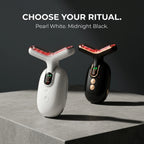 ELEVAURE RF neck device in Pearl White and Midnight Black — Choose Your Ritual color variants side by side.