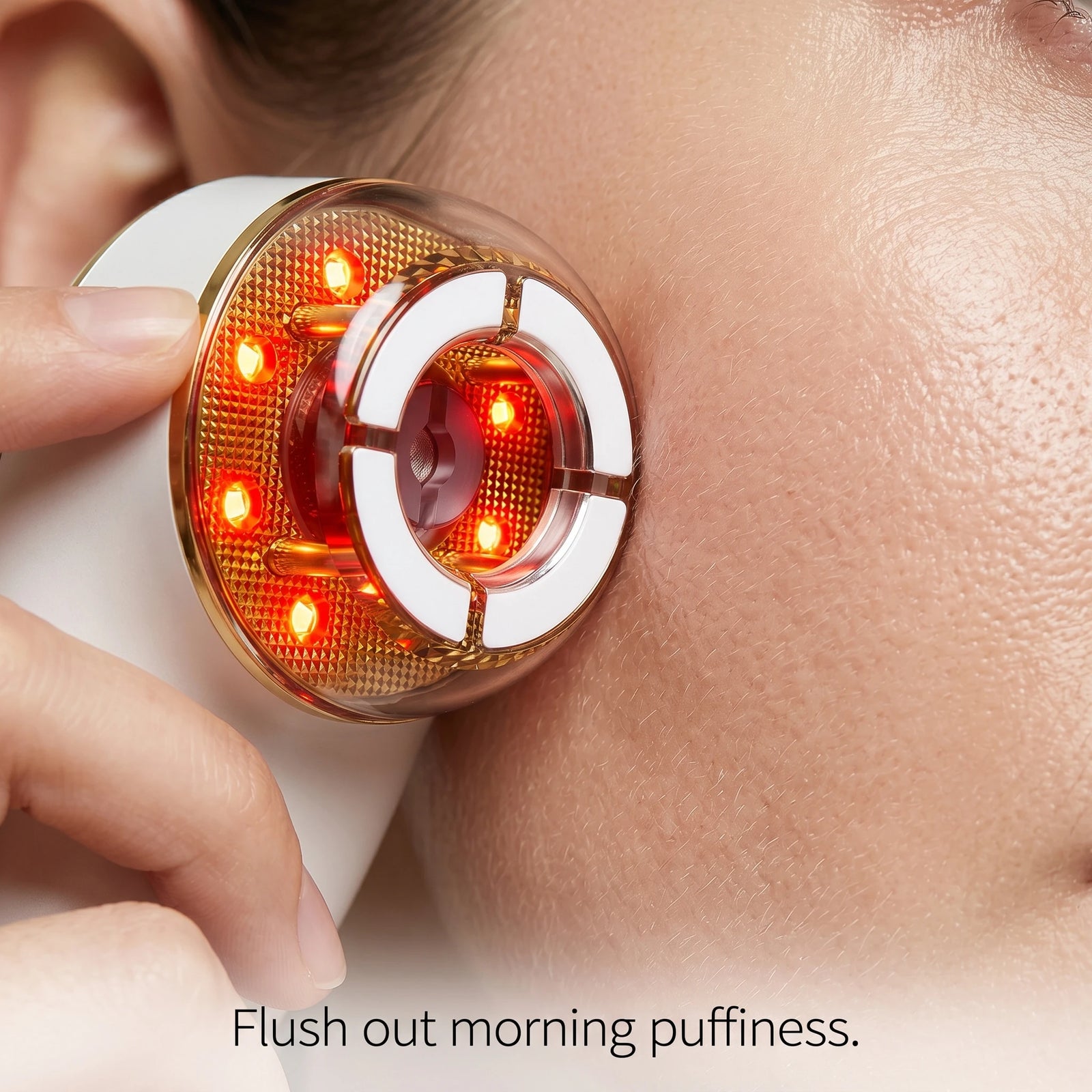 Macro shot showing the cupping face massager gently lifting the skin, making it the best facial massager with suction for lymphatic drainage.