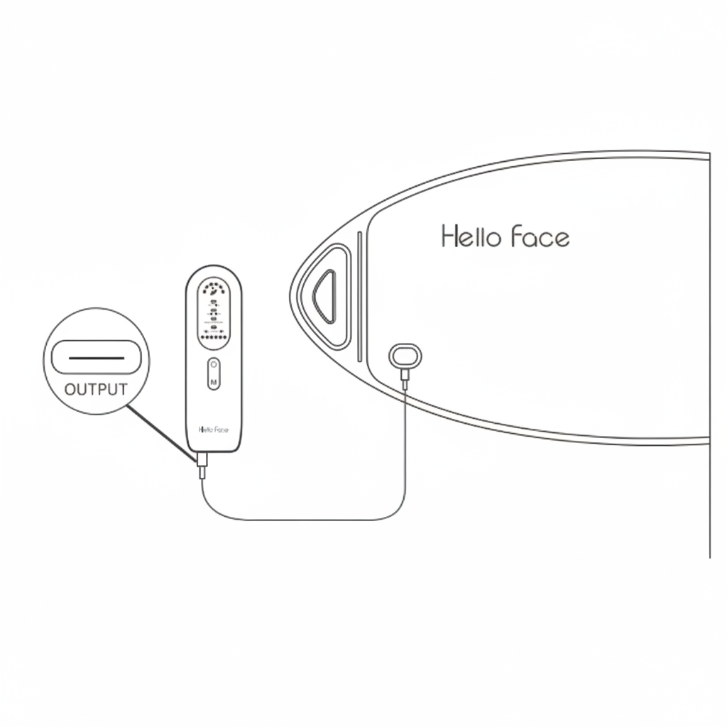 Connecting the smart handheld controller output cable to the Elevaure flexible LED light therapy wrap, showing the secure connection port.