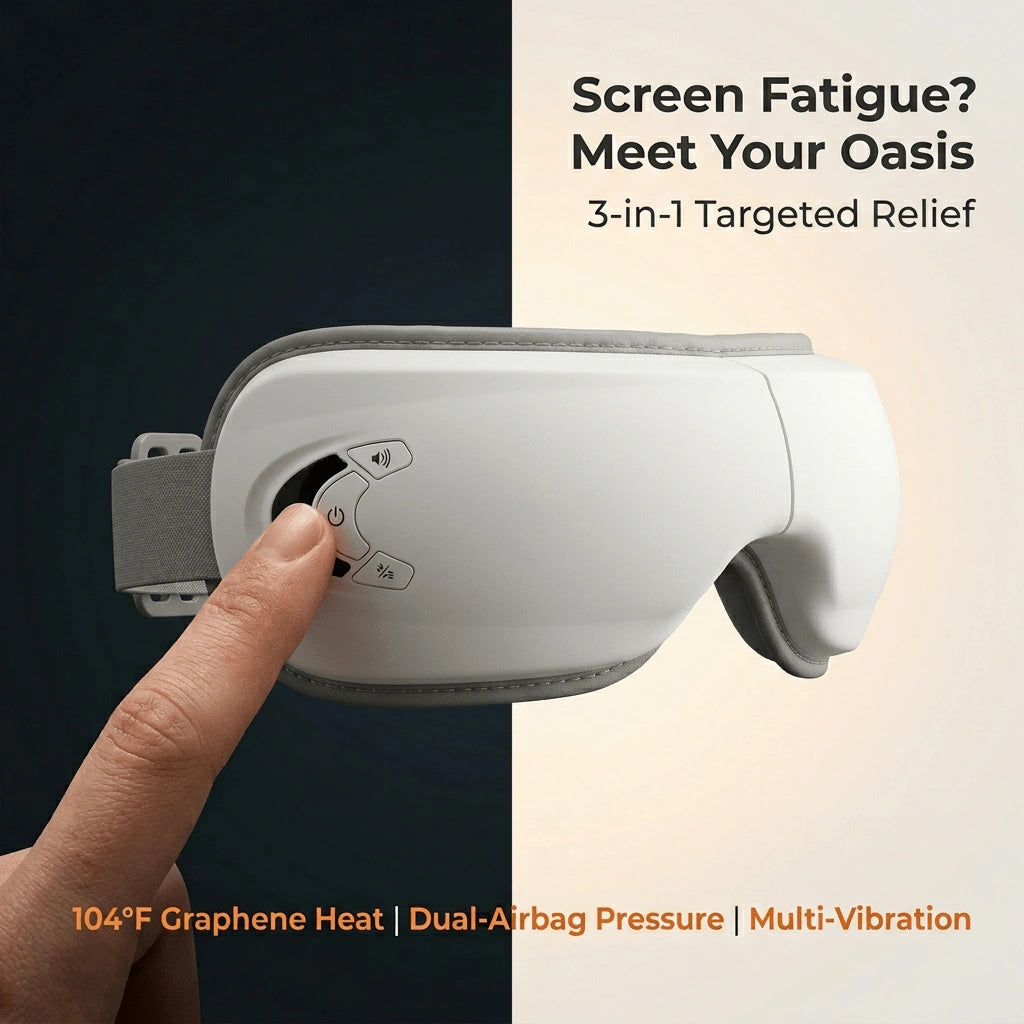 ELEVAURE Smart Eye Massager with heat and air compression — far infrared heat for tension headache and migraine relief