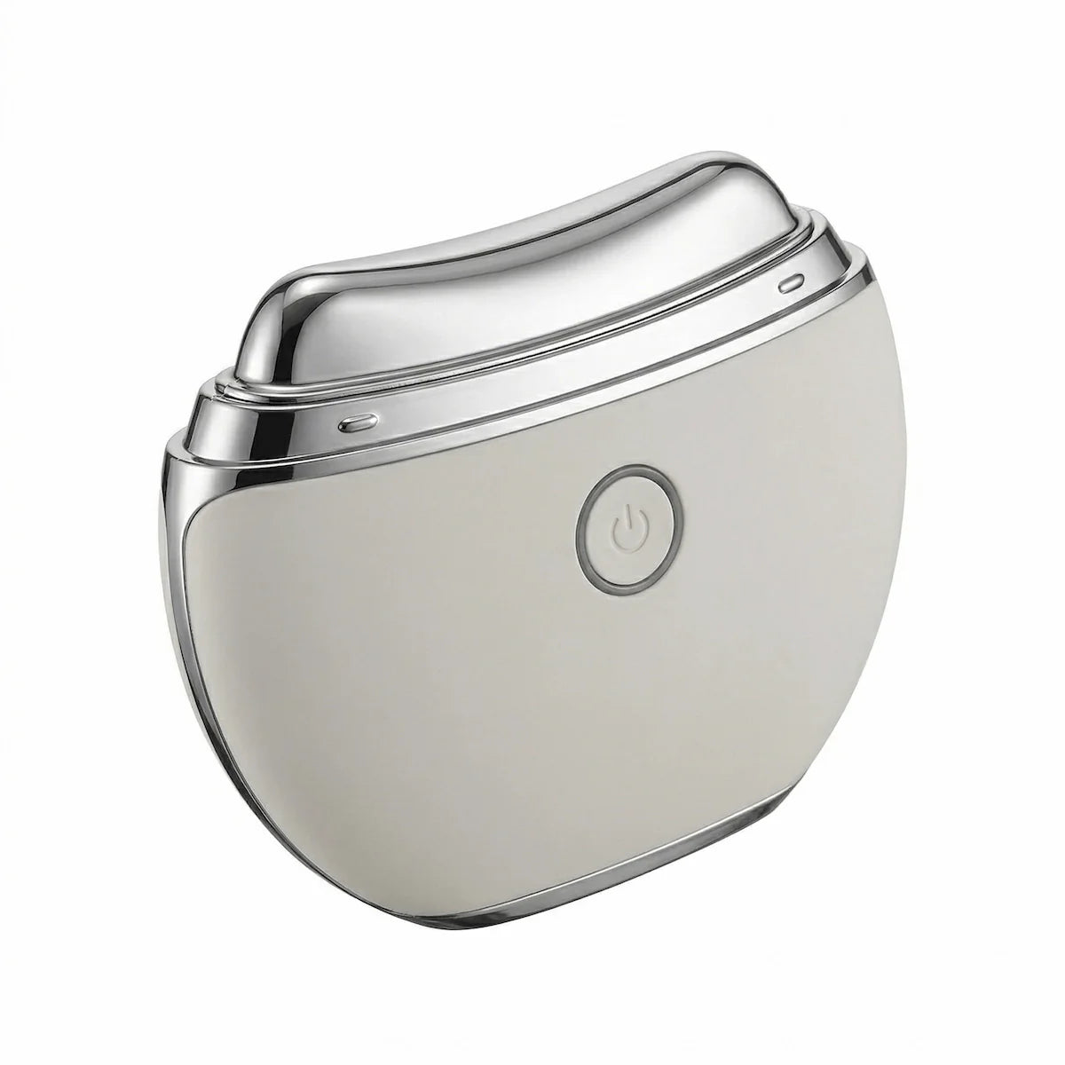 REVITALIZE™ 4-in-1 Electric Gua Sha Massager in Pearl White — studio product photo showing ergonomic dolphin-curve head design for facial sculpting.