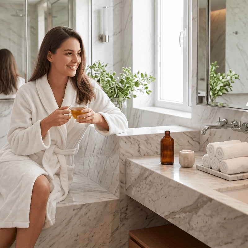 woman completing a home body sculpting beauty routine