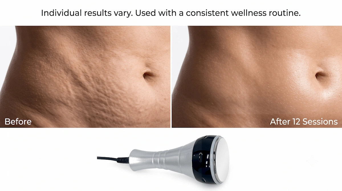 Close-up showing skin texture appearance on the abdomen after consistent RF skin tightening sessions at home.
