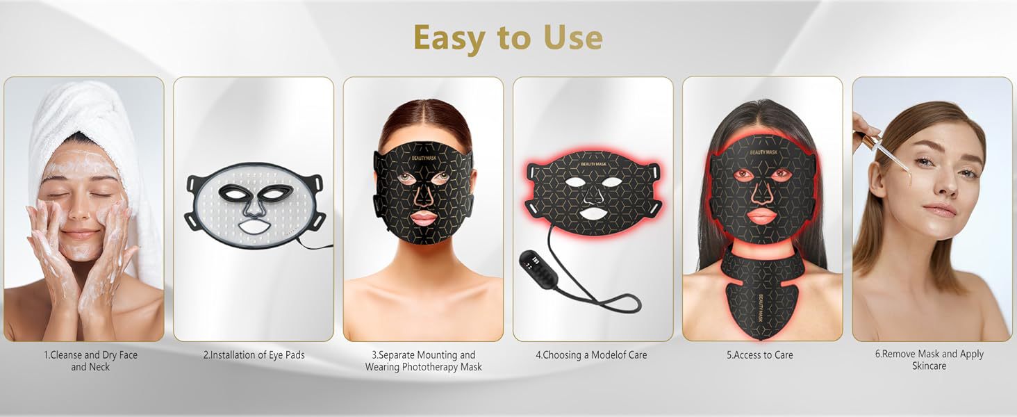 Step-by-step guide on how to use the ELEVAURE 7-color silicone LED face and neck mask.