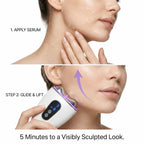 Skincare tutorial showing how to glide the Elevaure sculptor upwards along the jawline and cheekbones.