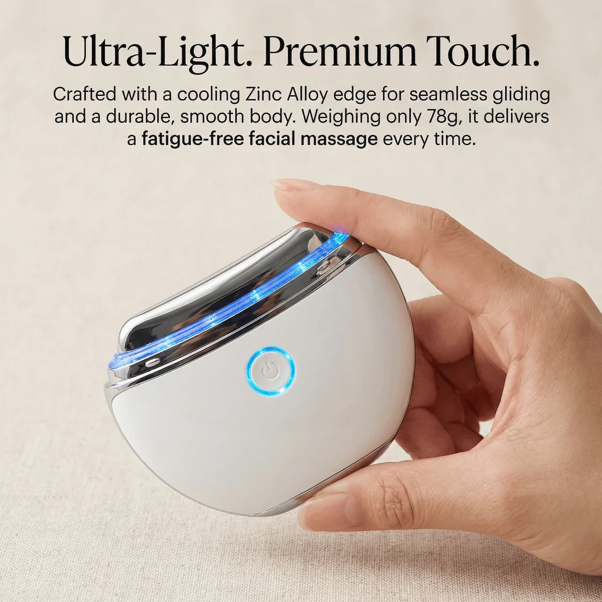 REVITALIZE™ 4-in-1 Electric Gua Sha Massager lifestyle shot — daily at-home facial lifting device for 6-week transformation protocol.