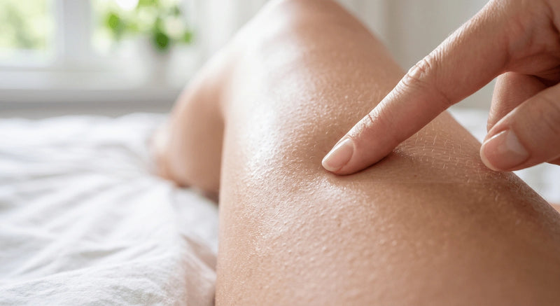 Woman noticing improved skin texture on her thighs after consistent vacuum massage.