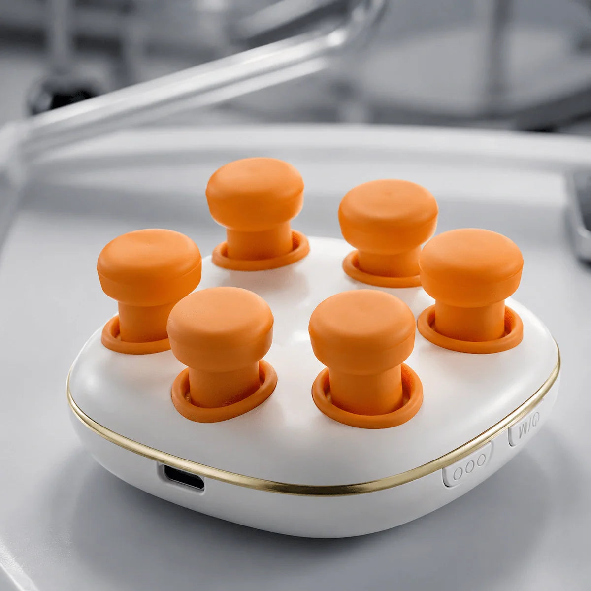 Close-up of medical-grade silicone acupressure nodes on the eye massager head.