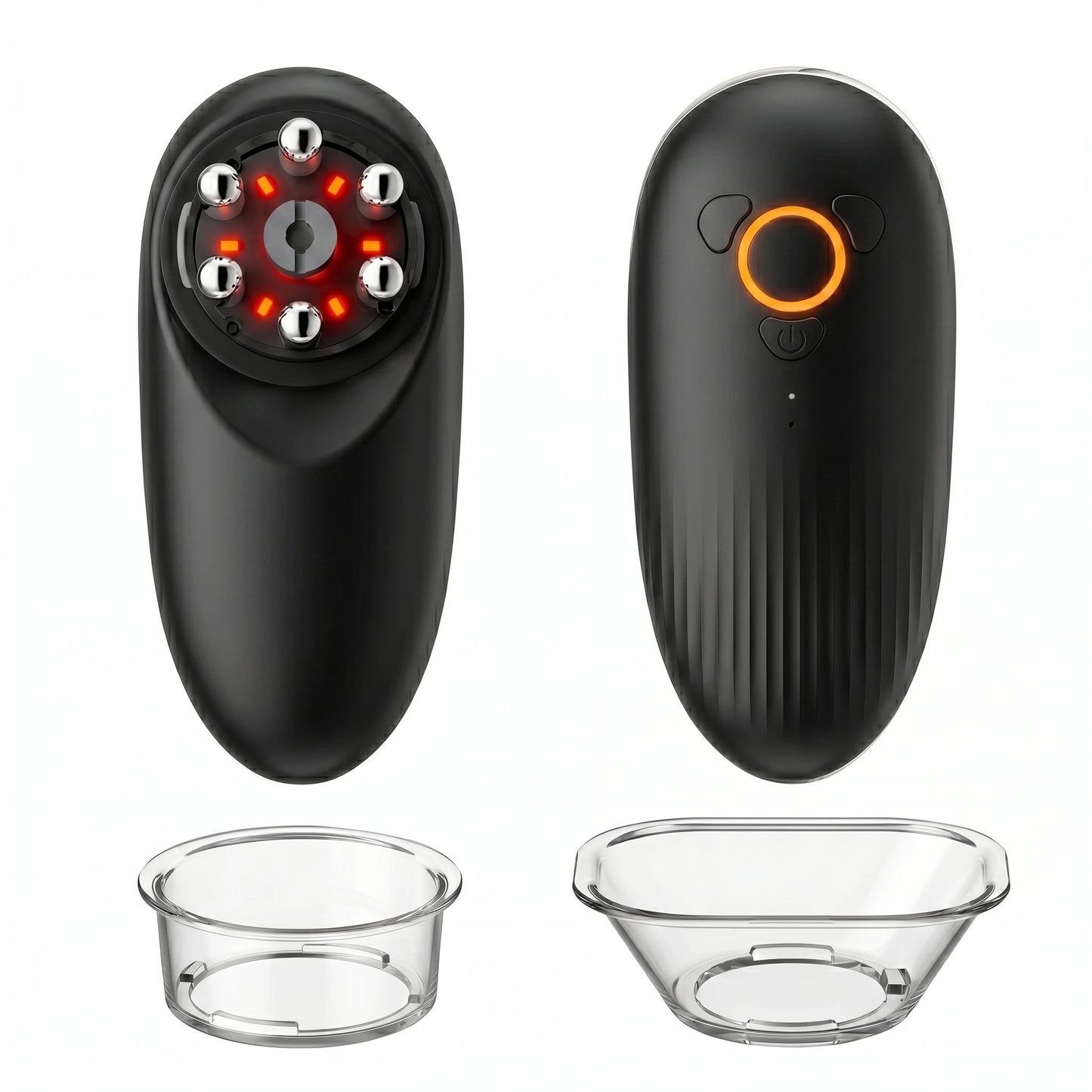 Midnight Black ELEVAURE EMS body sculptor, displaying the 6 microcurrent nodes and suction mechanism for lymphatic drainage.