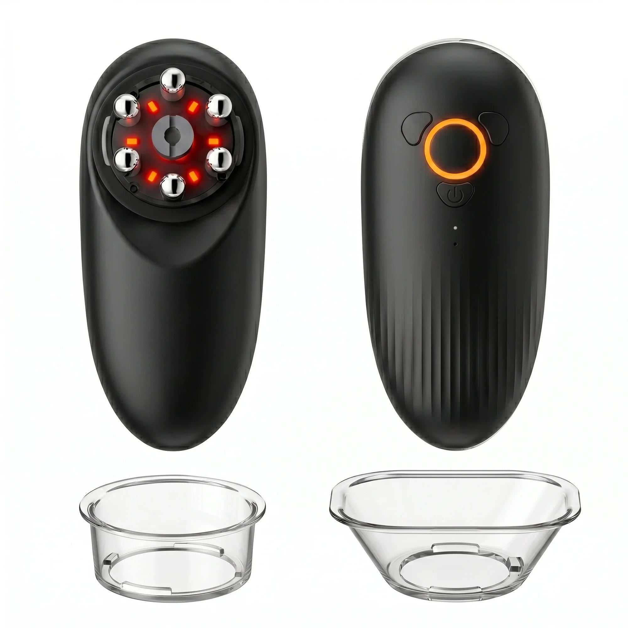 Midnight Black ELEVAURE EMS body sculptor, displaying the 6 microcurrent nodes and suction mechanism for lymphatic drainage.