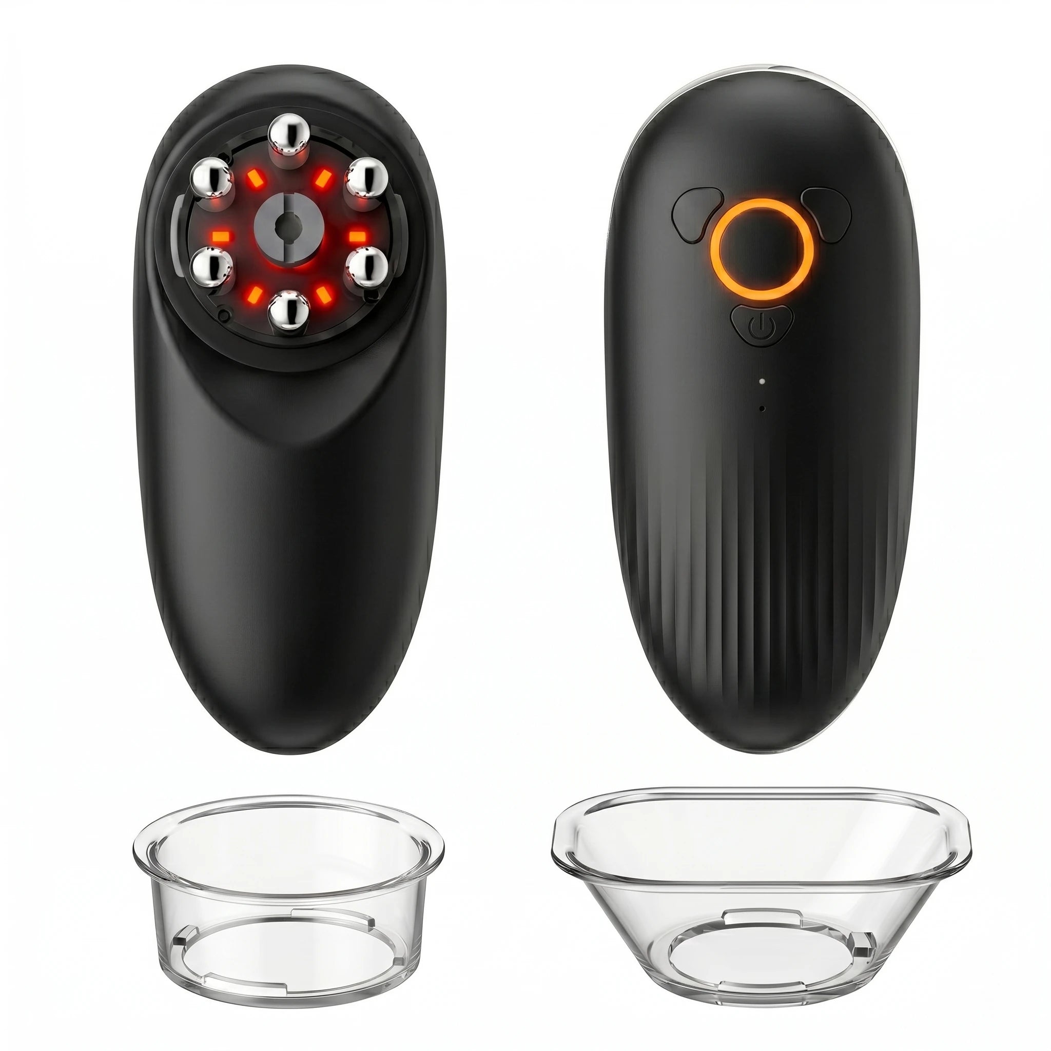 Midnight Black ELEVAURE EMS body sculptor, displaying the 6 microcurrent nodes and suction mechanism for lymphatic drainage.