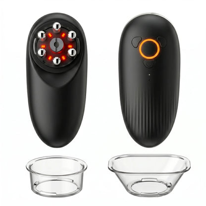 Midnight Black ELEVAURE EMS body sculptor, displaying the 6 microcurrent nodes and suction mechanism for lymphatic drainage.