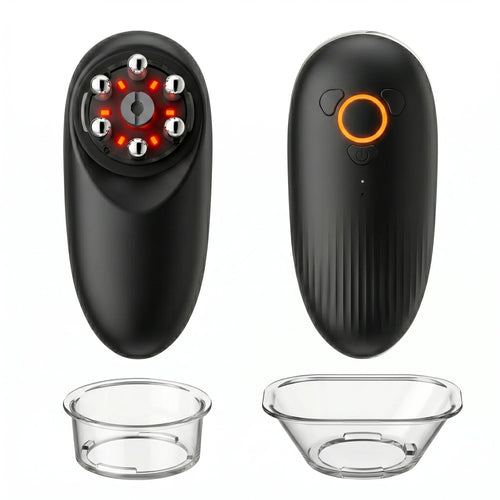 Midnight Black ELEVAURE EMS body sculptor, displaying the 6 microcurrent nodes and suction mechanism for lymphatic drainage.