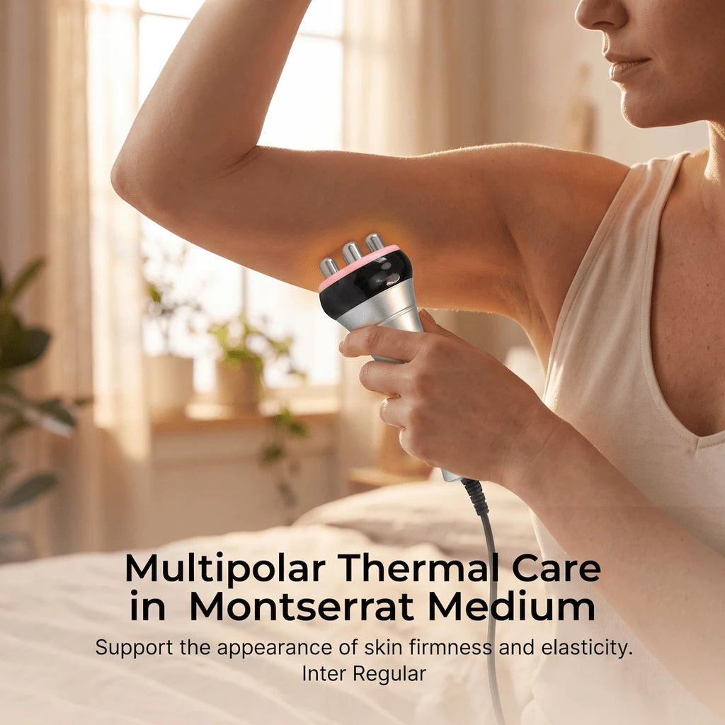 Applying the multipolar RF thermal probe to the upper arms to support skin firmness.