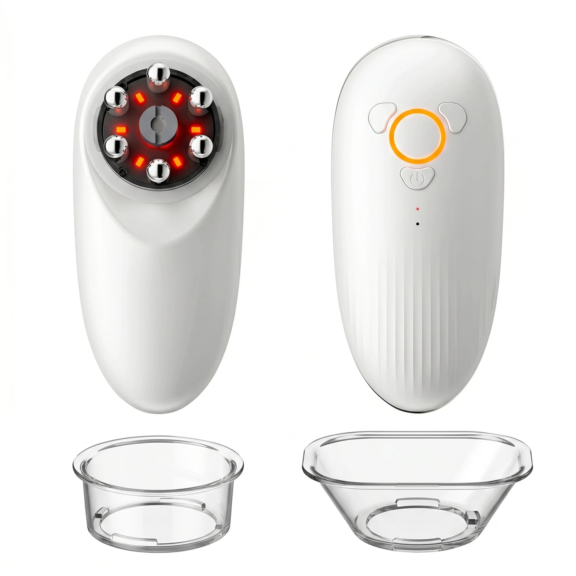 Pearl White ELEVAURE face and body sculpting massager with two interchangeable cups for targeted cellulite reduction.