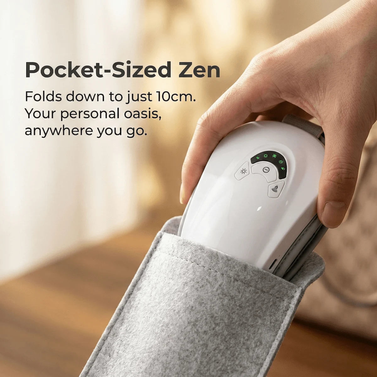 Portable heated eye massager with travel pouch for on-the-go relaxation