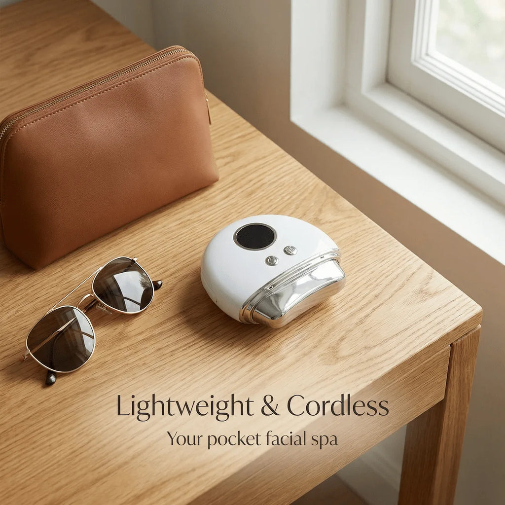 Portable travel-ready 4-in-1 face massager — 2.7 oz, Type-C USB rechargeable, 80-min battery life