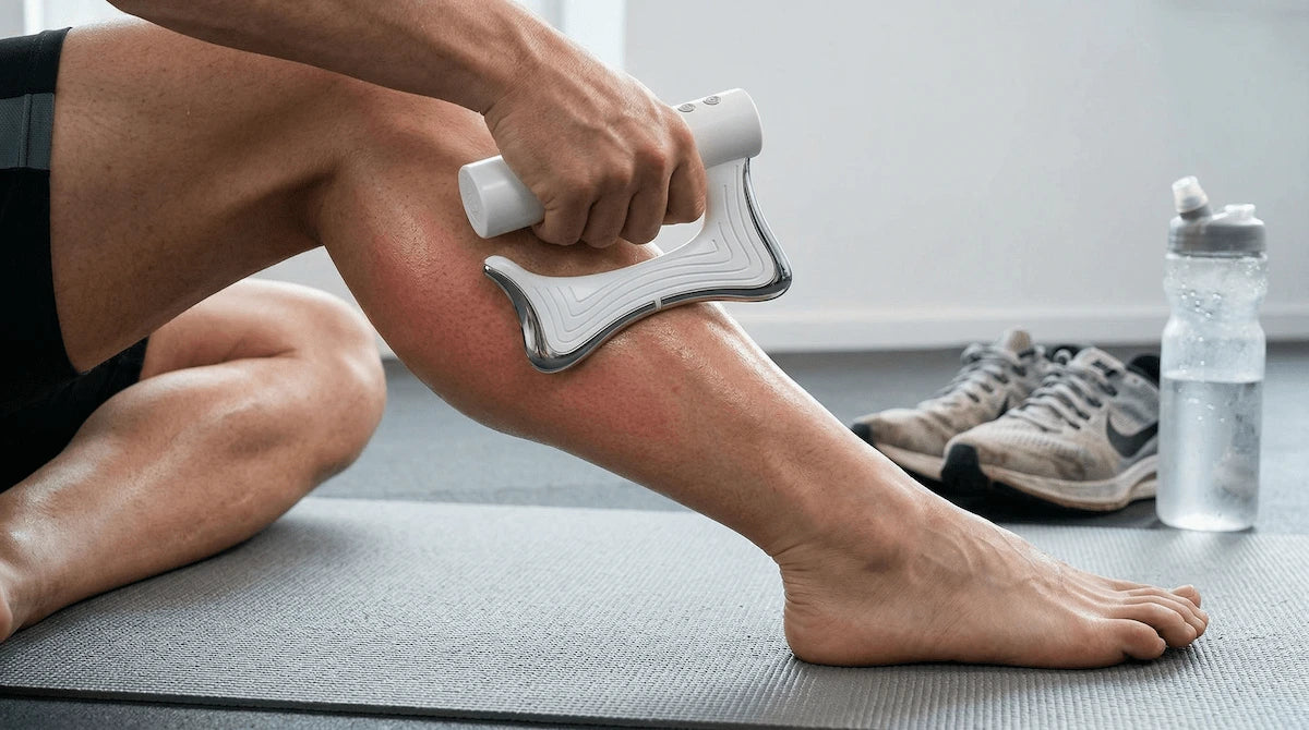 Elevaure electric fascia scraper post-workout calf muscle recovery