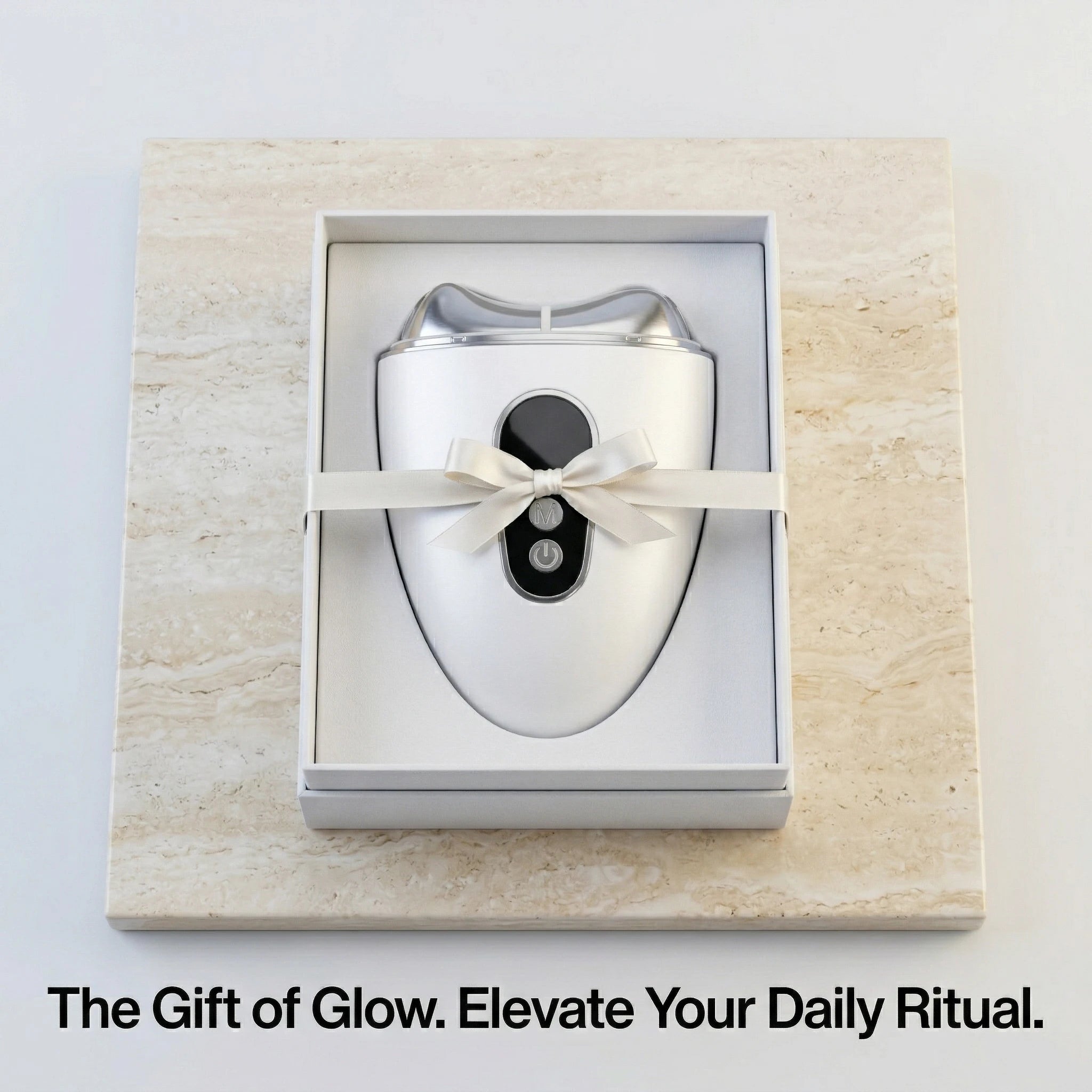 The Elevaure sculptor elegantly displayed inside a premium matte black gift box with a ribbon.