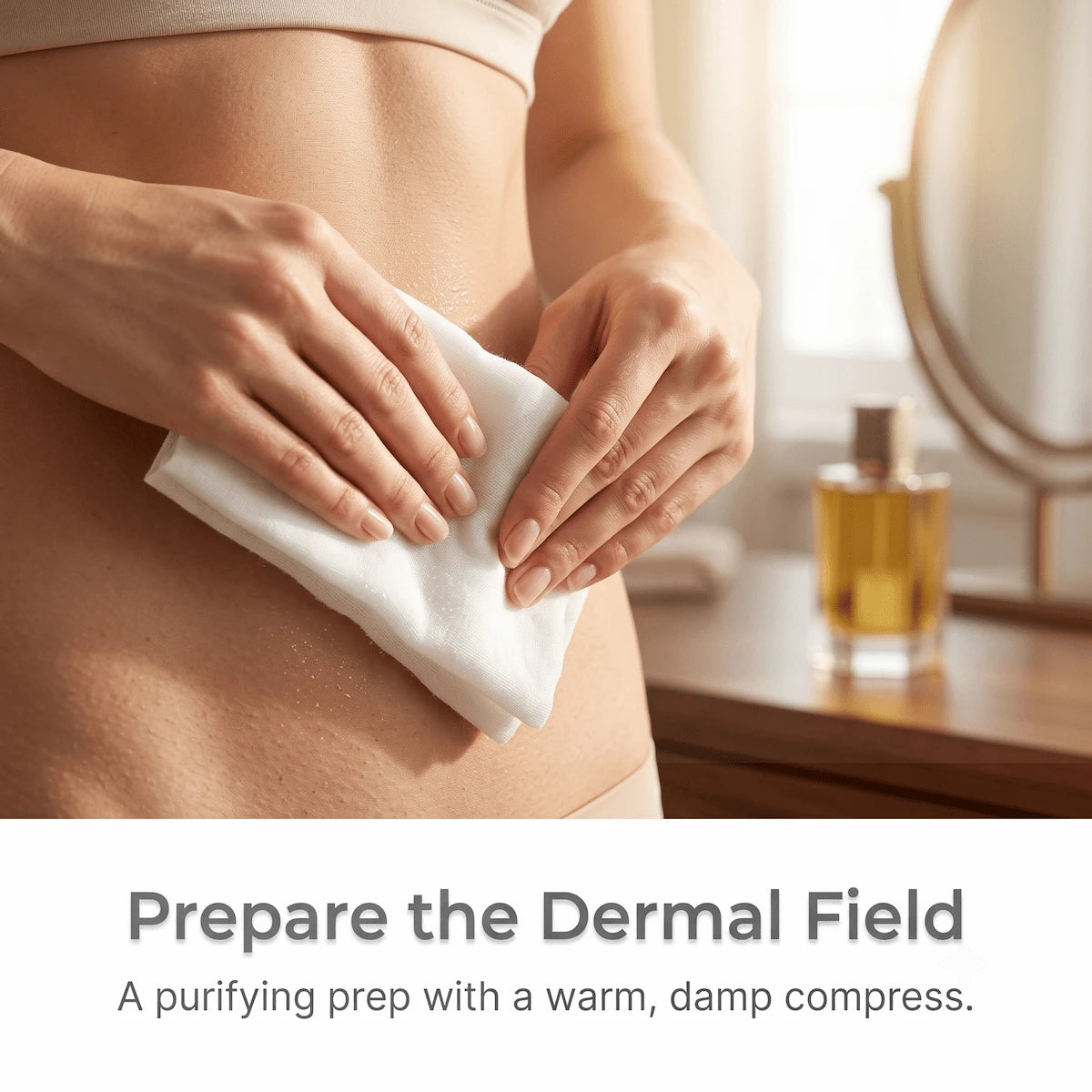 Cleansing and drying the skin thoroughly before a multi-technology body contouring session.