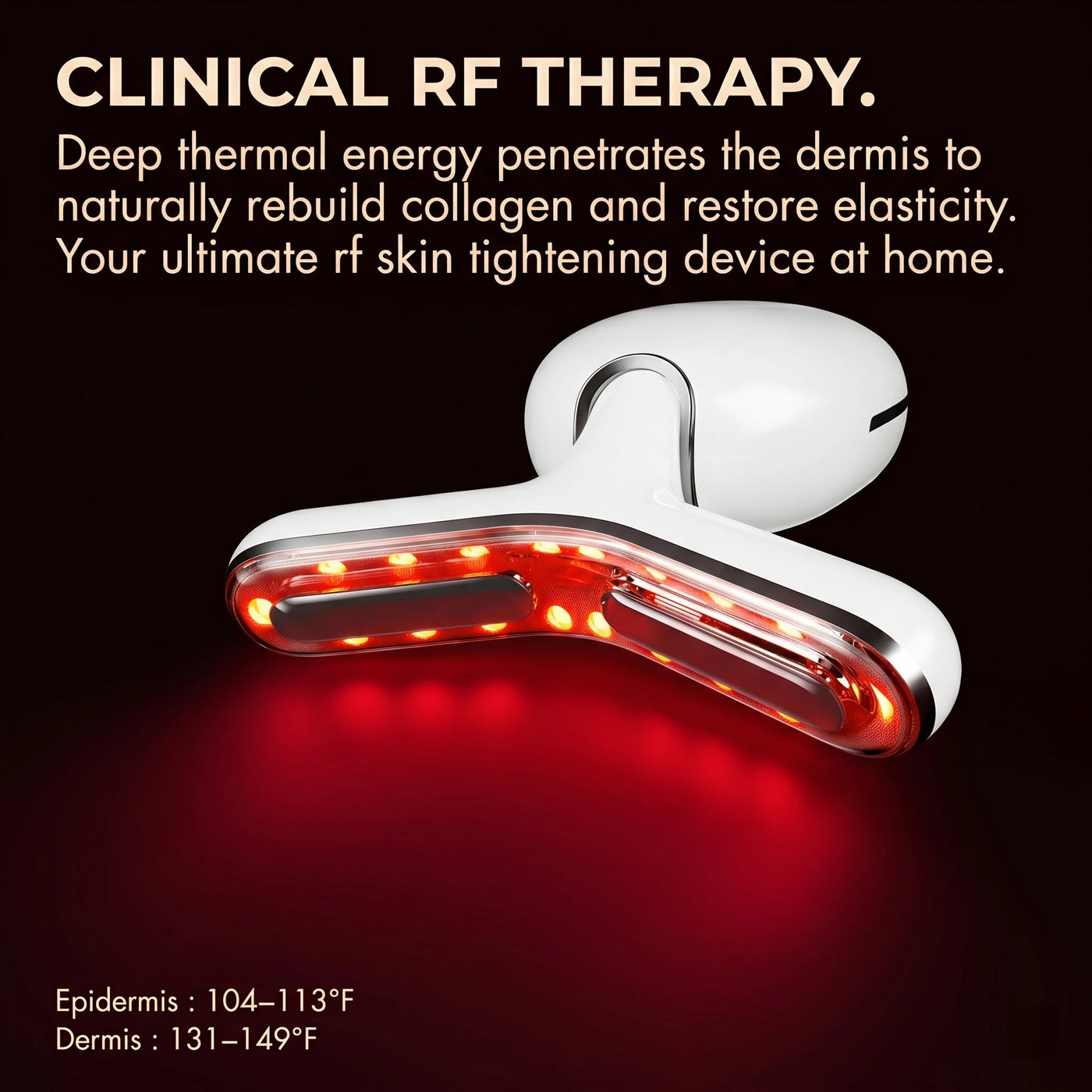 Abstract visualization of deep thermal energy from the radio frequency face and neck tightening machine boosting natural collagen production.