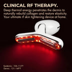 Abstract visualization of deep thermal energy from the radio frequency face and neck tightening machine boosting natural collagen production.