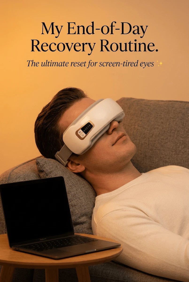 End-of-day recovery routine for tired eyes using Intelligent Acupressure Eye Massager