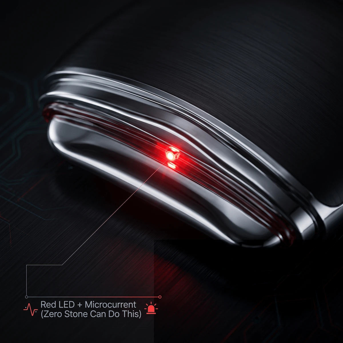 Macro shot of the Elevaure electric gua sha massager emitting red LED light and microcurrent energy.