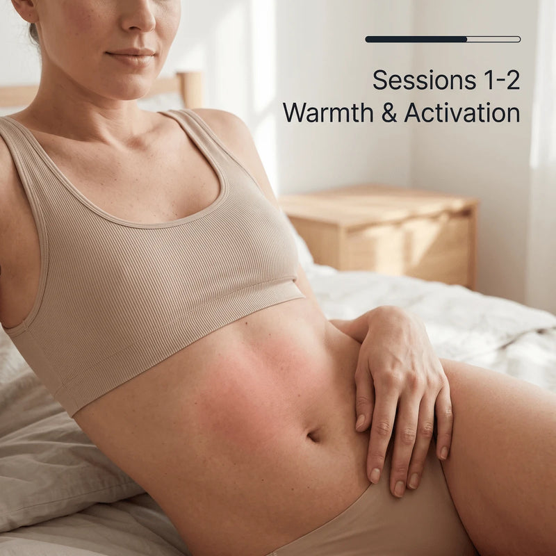 Timeline of body contouring results at Sessions 1-2 Warmth and Activation with Elevaure 9-in-1 device.