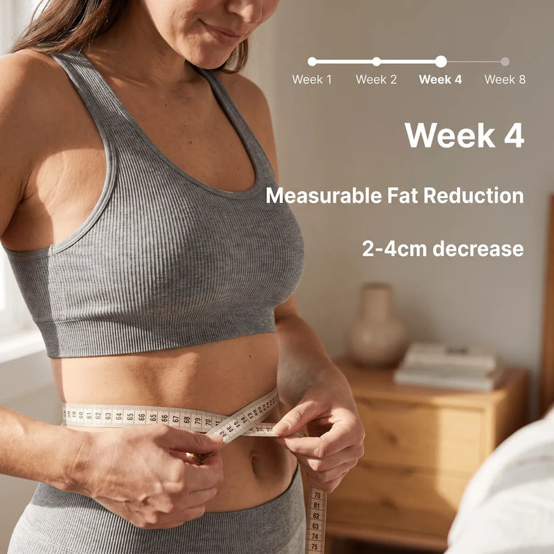 Timeline of body contouring results at Week 4 Measurable Fat Reduction with Elevaure 9-in-1 device.