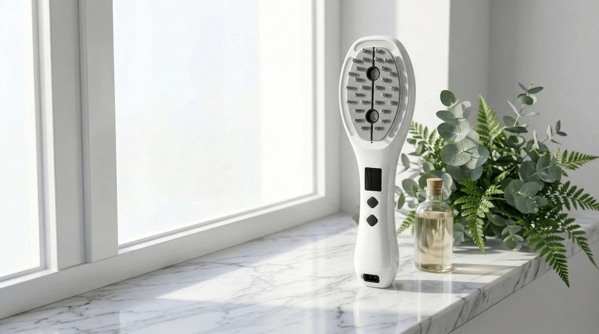 Elevaure scalp massager used in daily hair care routine for thinning hair