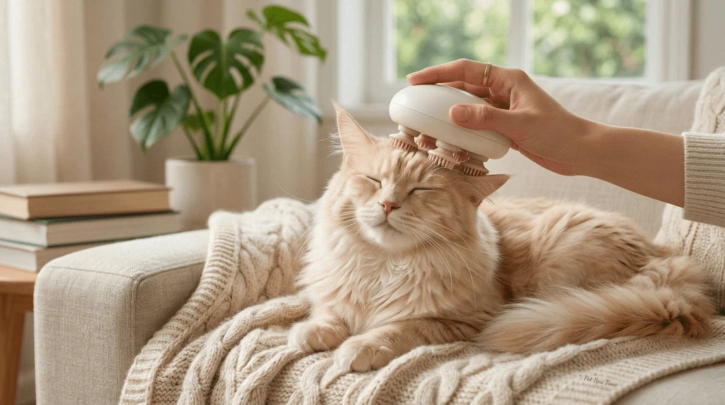 Waterproof smart scalp massager being used on a pet
