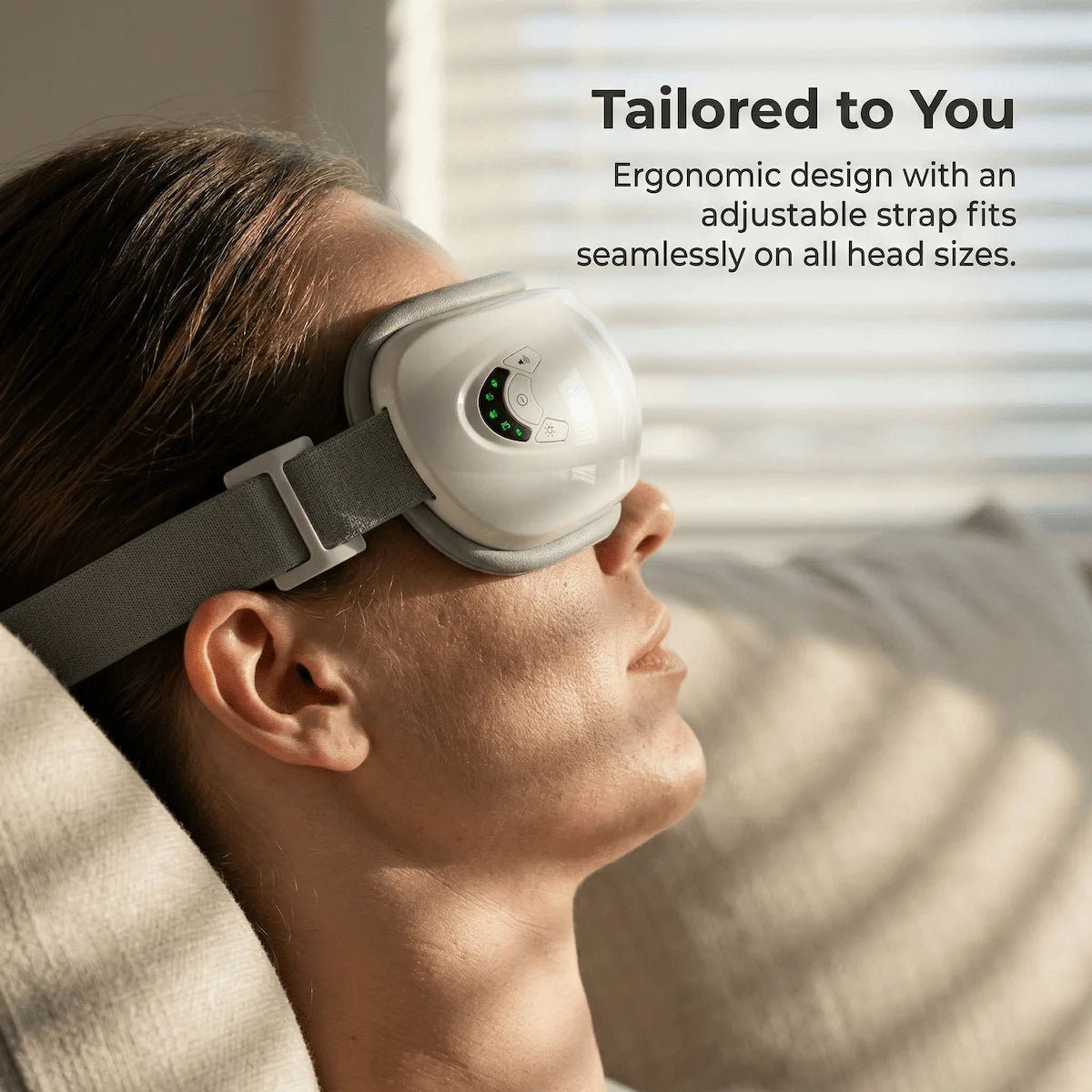 Smart eye care massager with adjustable elastic strap for custom fit