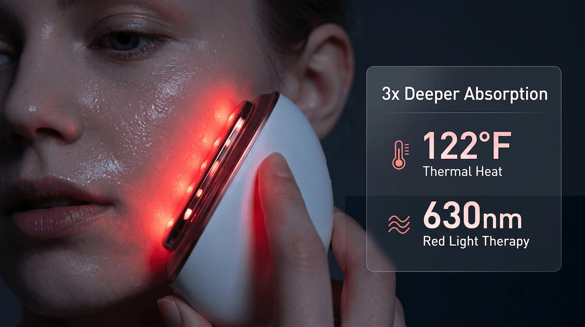 Combination protocol — professional facial plus daily at-home electric gua sha for maximum anti-aging results, showing complementary use of both treatment approaches.