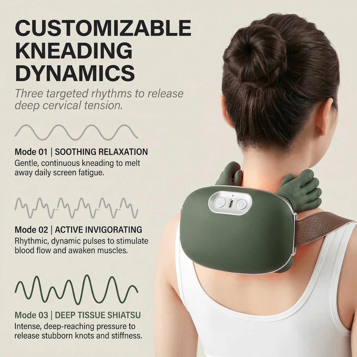 3 customizable bionic 10-finger kneading modes
