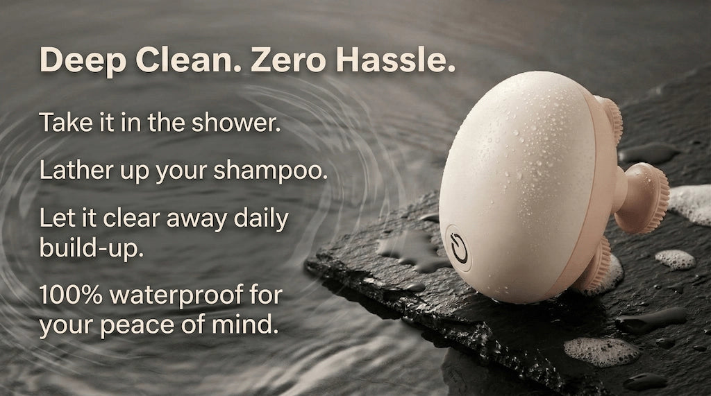 Waterproof scalp massager used for deep cleansing in the shower