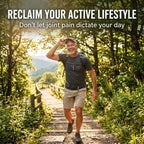 Active adult outdoors wearing the ELEVAURE rechargeable wearable knee massager for daily use.